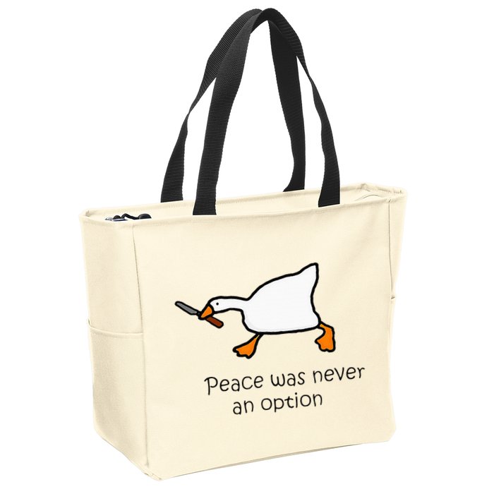 Murder Duck Peace Was Never An Option Duck With Knife Zip Tote Bag