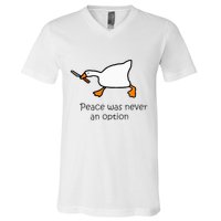 Murder Duck Peace Was Never An Option Duck With Knife V-Neck T-Shirt