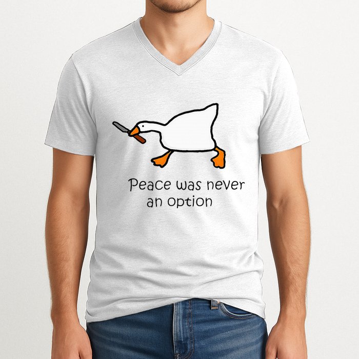 Murder Duck Peace Was Never An Option Duck With Knife V-Neck T-Shirt