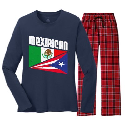 Mexirican Design, Puerto Rican Flag Gift, Cinco De Mayo Women's Long Sleeve Flannel Pajama Set 