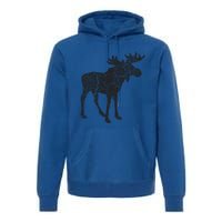 Moose Distressed Print Gift Vintage Moose Gift Premium Hoodie