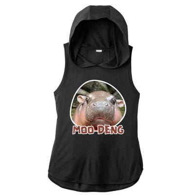 Moo Deng Pygmy Hippopotamus Funny Meme Ladies PosiCharge Tri-Blend Wicking Draft Hoodie Tank