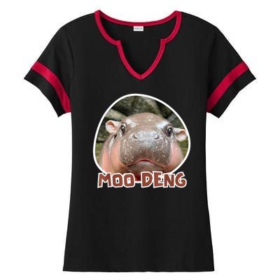 Moo Deng Pygmy Hippopotamus Funny Meme Ladies Halftime Notch Neck Tee