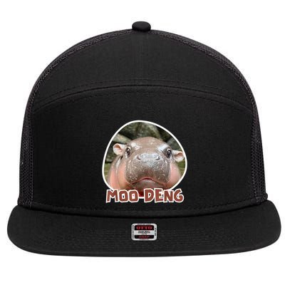 Moo Deng Pygmy Hippopotamus Funny Meme 7 Panel Mesh Trucker Snapback Hat