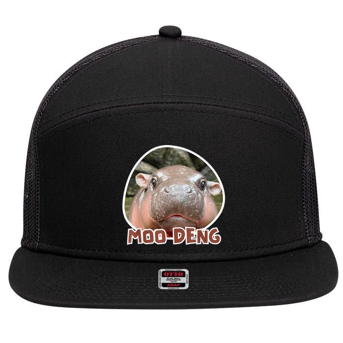Moo Deng Pygmy Hippopotamus Funny Meme 7 Panel Mesh Trucker Snapback Hat