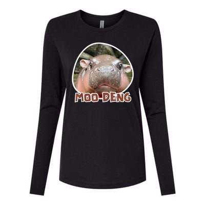 Moo Deng Pygmy Hippopotamus Funny Meme Womens Cotton Relaxed Long Sleeve T-Shirt