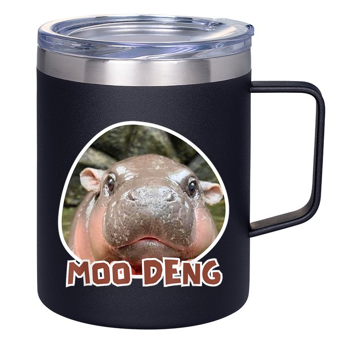 Moo Deng Pygmy Hippopotamus Funny Meme 12oz Stainless Steel Coffee Mug