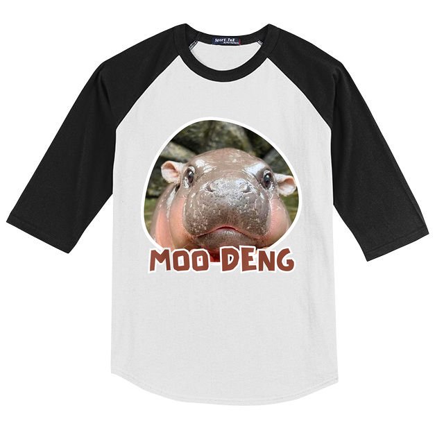 Moo Deng Pygmy Hippopotamus Funny Meme Kids Colorblock Raglan Jersey