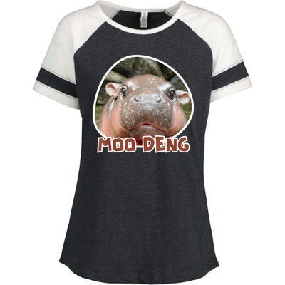 Moo Deng Pygmy Hippopotamus Funny Meme Enza Ladies Jersey Colorblock Tee