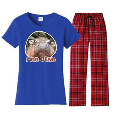 Moo Deng Pygmy Hippopotamus Funny Meme Women's Flannel Pajama Set