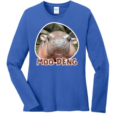 Moo Deng Pygmy Hippopotamus Funny Meme Ladies Long Sleeve Shirt