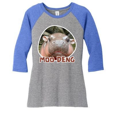 Moo Deng Pygmy Hippopotamus Funny Meme Women's Tri-Blend 3/4-Sleeve Raglan Shirt