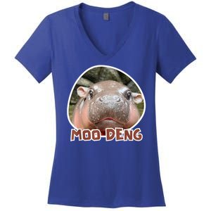 Moo Deng Pygmy Hippopotamus Funny Meme Women's V-Neck T-Shirt