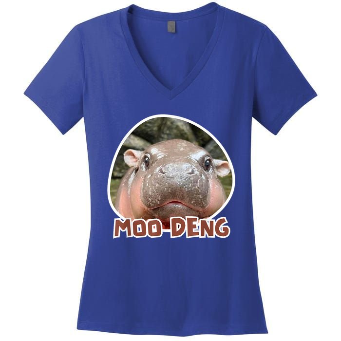 Moo Deng Pygmy Hippopotamus Funny Meme Women's V-Neck T-Shirt