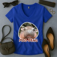 Moo Deng Pygmy Hippopotamus Funny Meme Women's V-Neck T-Shirt