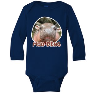 Moo Deng Pygmy Hippopotamus Funny Meme Baby Long Sleeve Bodysuit