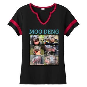 Moo Deng Picture Meme Funny Hippo Ladies Halftime Notch Neck Tee