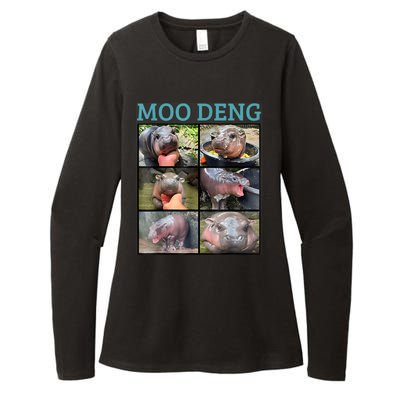 Moo Deng Picture Meme Funny Hippo Womens CVC Long Sleeve Shirt