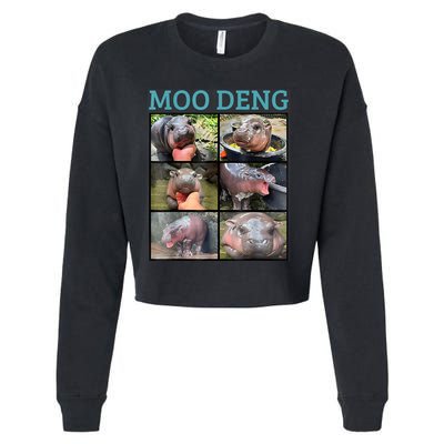 Moo Deng Picture Meme Funny Hippo Cropped Pullover Crew