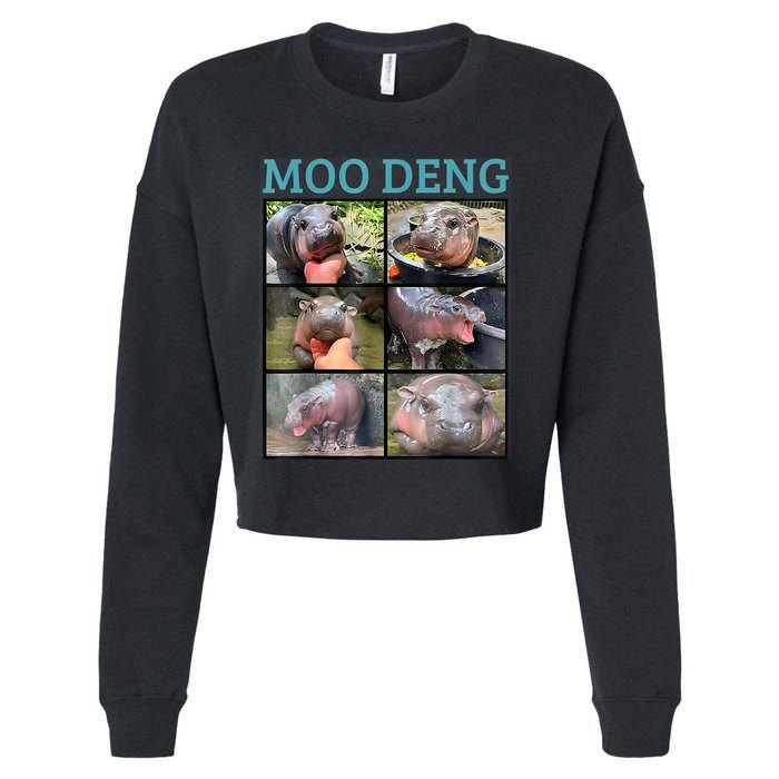 Moo Deng Picture Meme Funny Hippo Cropped Pullover Crew
