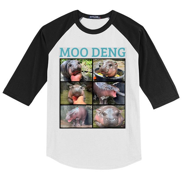 Moo Deng Picture Meme Funny Hippo Kids Colorblock Raglan Jersey