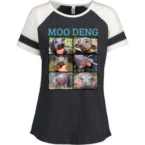 Moo Deng Picture Meme Funny Hippo Enza Ladies Jersey Colorblock Tee