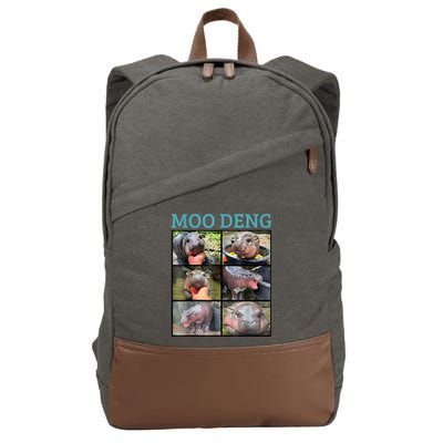 Moo Deng Picture Meme Funny Hippo Cotton Canvas Backpack