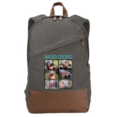 Moo Deng Picture Meme Funny Hippo Cotton Canvas Backpack