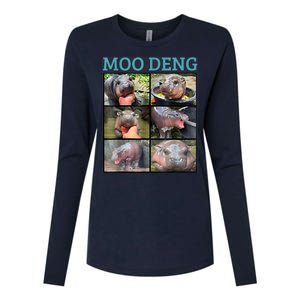 Moo Deng Picture Meme Funny Hippo Womens Cotton Relaxed Long Sleeve T-Shirt