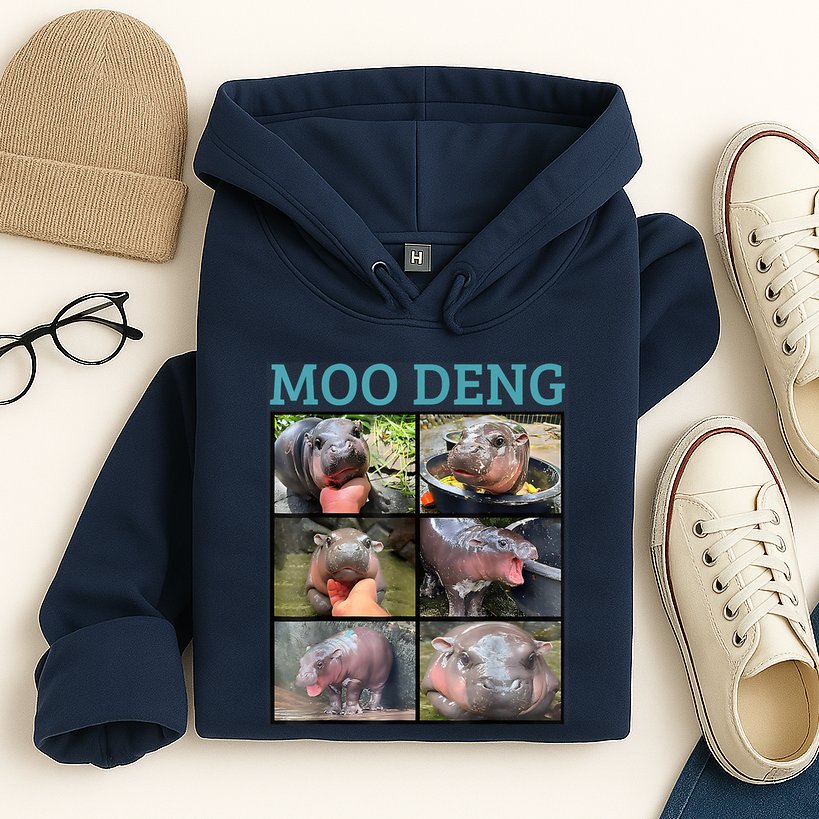 Moo Deng Picture Meme Funny Hippo Hoodie