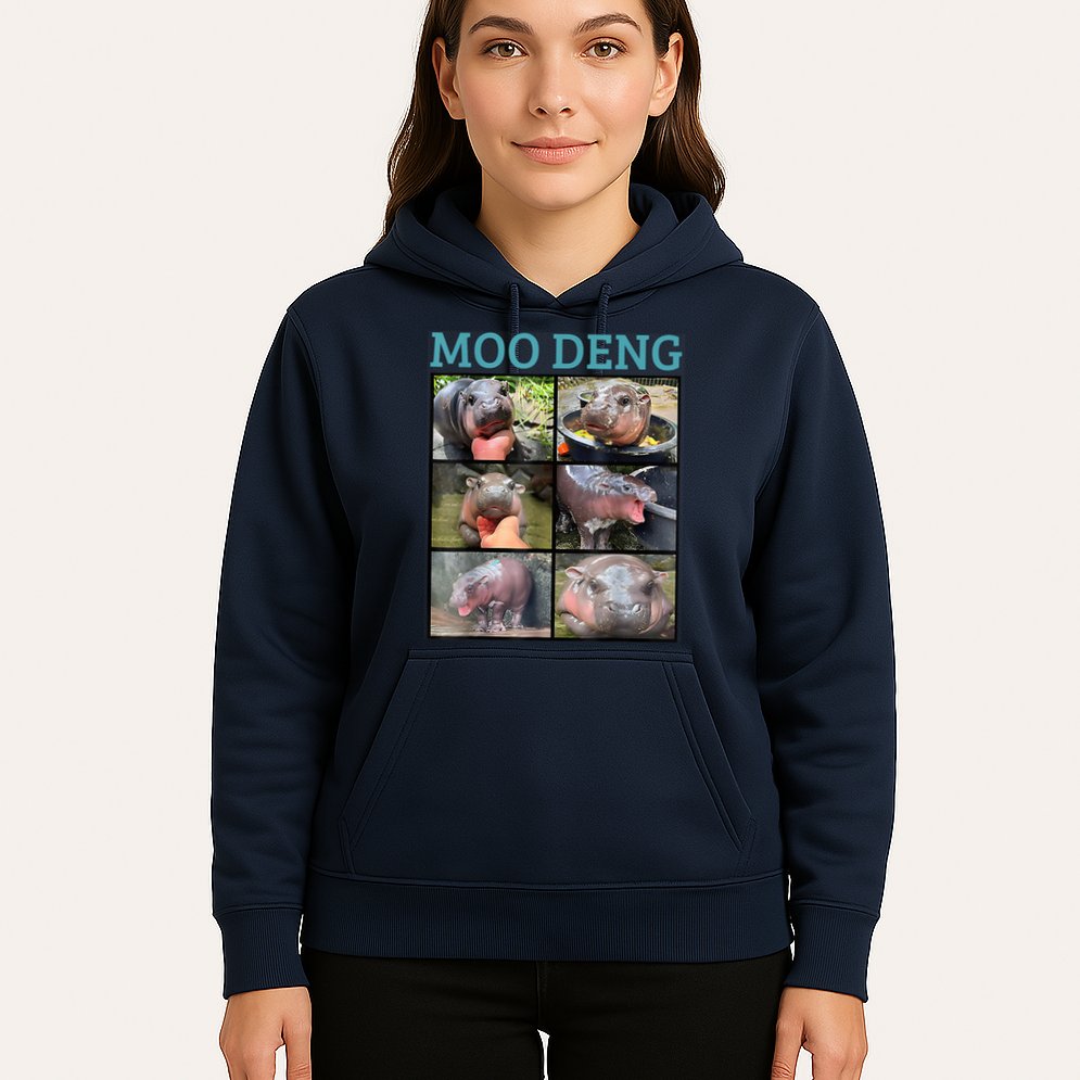 Moo Deng Picture Meme Funny Hippo Hoodie