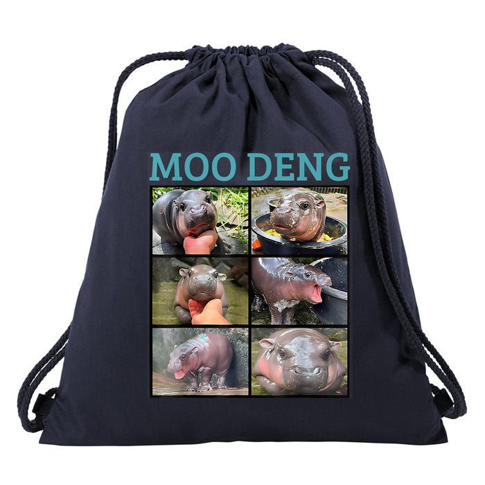 Moo Deng Picture Meme Funny Hippo Drawstring Bag
