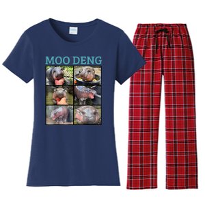 Moo Deng Picture Meme Funny Hippo Women's Flannel Pajama Set