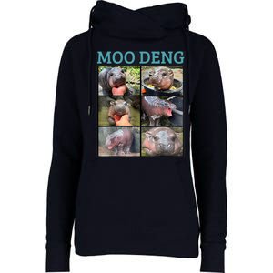 Moo Deng Picture Meme Funny Hippo Womens Funnel Neck Pullover Hood