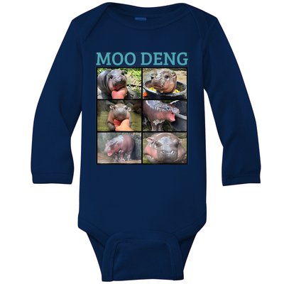 Moo Deng Picture Meme Funny Hippo Baby Long Sleeve Bodysuit