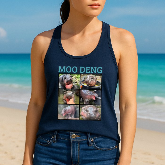 Moo Deng Picture Meme Funny Hippo Womens Tank Top