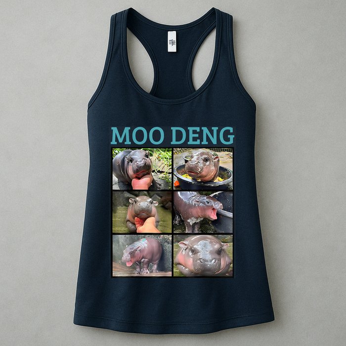 Moo Deng Picture Meme Funny Hippo Womens Tank Top