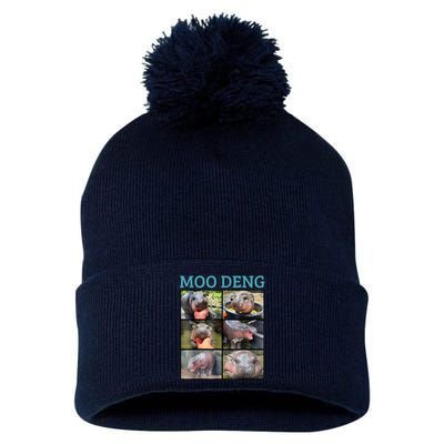 Moo Deng Picture Meme Funny Hippo Pom Pom 12in Knit Beanie