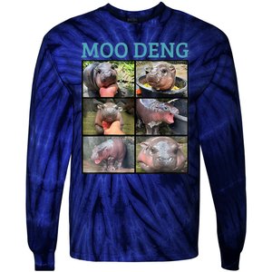 Moo Deng Picture Meme Funny Hippo Tie-Dye Long Sleeve Shirt