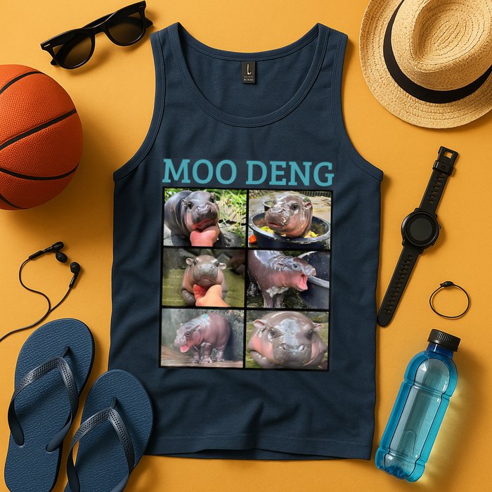 Moo Deng Picture Meme Funny Hippo Tank Top