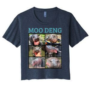 Moo Deng Picture Meme Funny Hippo Women's Crop Top Tee