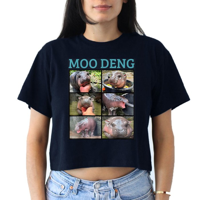 Moo Deng Picture Meme Funny Hippo Crop Top