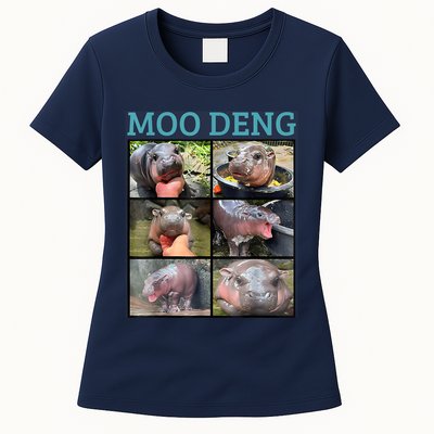 Moo Deng Picture Meme Funny Hippo Womens T-Shirt
