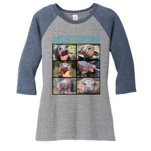 Moo Deng Picture Meme Funny Hippo Women's Tri-Blend 3/4-Sleeve Raglan Shirt