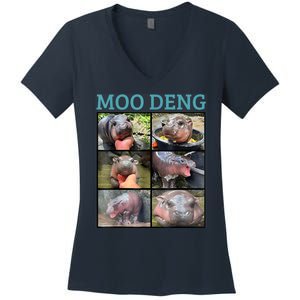 Moo Deng Picture Meme Funny Hippo Women's V-Neck T-Shirt