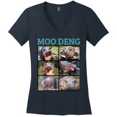 Moo Deng Picture Meme Funny Hippo Women's V-Neck T-Shirt