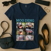Moo Deng Picture Meme Funny Hippo Women's V-Neck T-Shirt