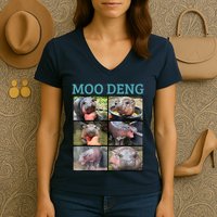 Moo Deng Picture Meme Funny Hippo Women's V-Neck T-Shirt