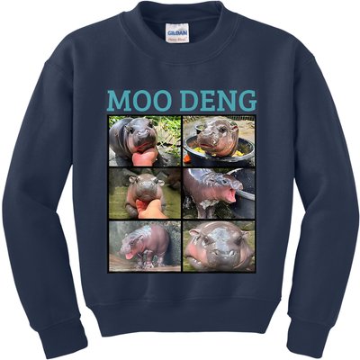 Moo Deng Picture Meme Funny Hippo Kids Sweatshirt