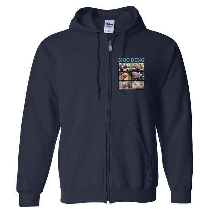 Moo Deng Picture Meme Funny Hippo Full Zip Hoodie